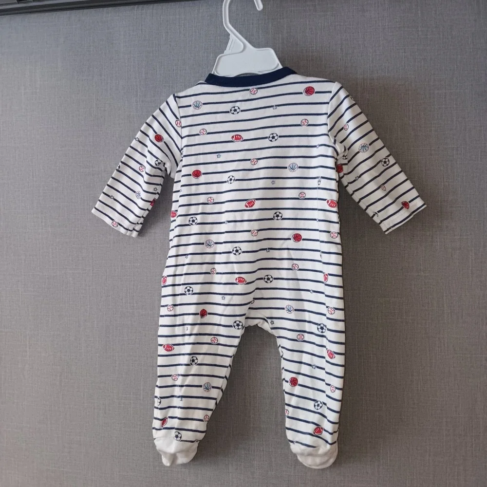 VTG Y2K Footie Pajamas Little Me Striped Sports Baseball Soccer Football‎ Boy 6M